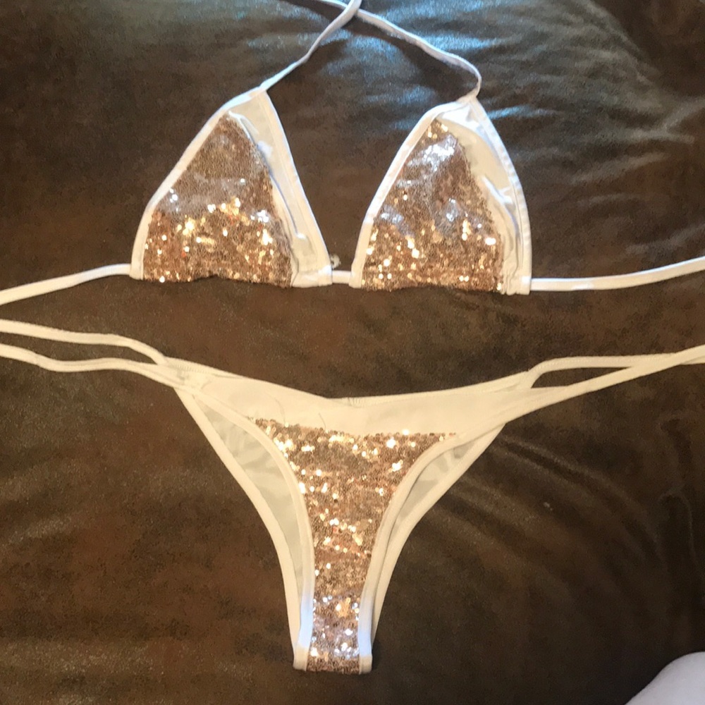 Gold and white bikini